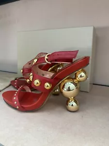 Sergio Rossi Sandals 38.5 Red with Gold Accents Worn Only Once - Picture 1 of 8