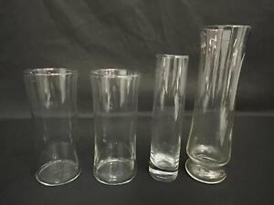Lot Of 4 Clear Cylinder Shaped Flower Vases Narrow 9 Inch 8 Inch 7 Inches Tall