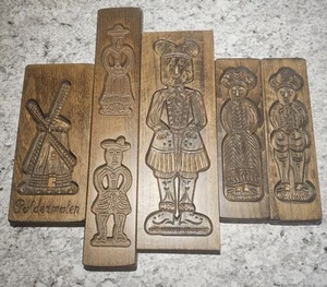 Vintage Set of 5 Dutch Carved Wood Old Fashioned Biscuit/Cookie Molds - Picture 1 of 11