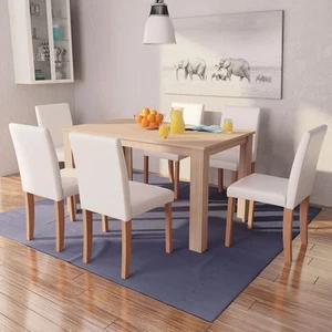 Sillas y Mesa de Comedor Roble y Cuero Artificial Crema/Negro/Marrón vidaXL - Imagen 1 de 39