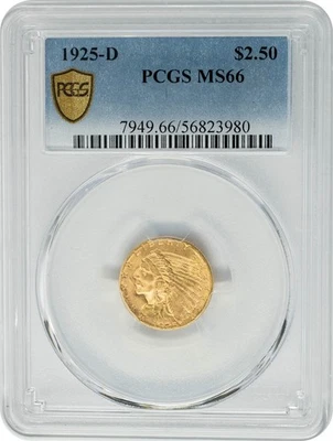 1925-D $2 1/2 Gold Indian $2.5 MS66 PCGS Secure 950103-10 - Image 1 of 4