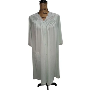 Shadowline mintgrünes Nachthemd Spitzenbesatz Blumenstickerei Knopfleiste Gr. L - Bild 1 von 6