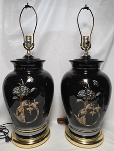 (2er Set) Vintage schwarz asiatischer Stil 80’s-90’s Floral Lampe ~ 27” (groß) - Bild 1 von 6