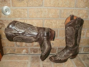 Golden Guns Cross and Wings Square Toe Glitter Inlay Western Boot 6 M/Brown - Picture 1 of 7