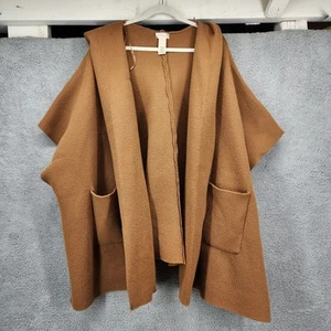 Free People Poncho con cappuccio e tasche scialle a strati accogliente marrone oversize - Foto 1 di 12