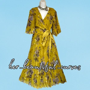 ASOS FLORAL PRINT PLEATED WEDDING OCCASION PARTY WRAP DRESS SIZE 22 - Picture 1 of 6