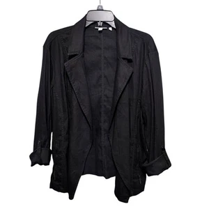 Chico's Black Linen Blend Stretch Open Front Blazer Jacket Women's Size 3.5 - 1X - Picture 1 of 7