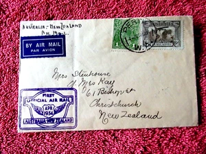 AUSTRALIA TO N. Z. FLIGHT COVER WITH 1sT OFFICAL FLIGHT CASHET 25 MARCH 1934 - Picture 1 of 4