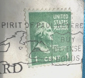 George Washington 1 Cent Green Stamp Cancelled Paul Revere 07.04.1951 Postcard - Picture 1 of 4