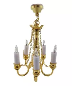 Bambole Casa Dorato 5 Braccio Candela Lampadario Chandelier Ottone 12V Elettrica - Foto 1 di 8