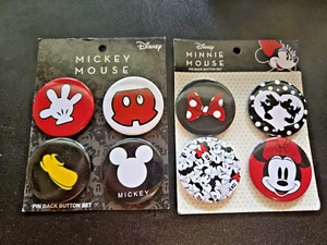 Disney Mickey & Minnie Mouse Pin Backs, 2 juegos de 4 botones Pinback nuevos en tarjetas - Imagen 1 de 2
