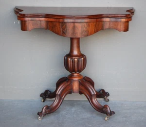 Antique William IV card table carved Brazilian rosewood flip top hall table 1830 - Picture 1 of 13