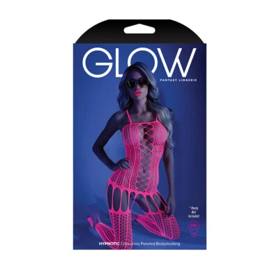 Fantasy Lingerie Glow Hypnotic Cut-Out Criss-Cross Panel Bodystocking Neon Pink - Image 1 of 2