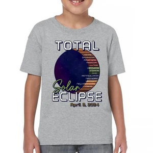 Total Solar Eclipse Path Youth T-shirt April 8 2024 Watch Party Sun Moon Kids - Picture 1 of 50