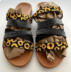 Sandalias chanclas para mujer talla 41 (US 9) girasol y negras con tiras brillantes - Imagen 1 de 3