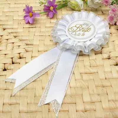 BRIDE TO BE Rosette Hen Night Party Do Gift Filler Badge White Silver Accessory! - Image 1 of 4