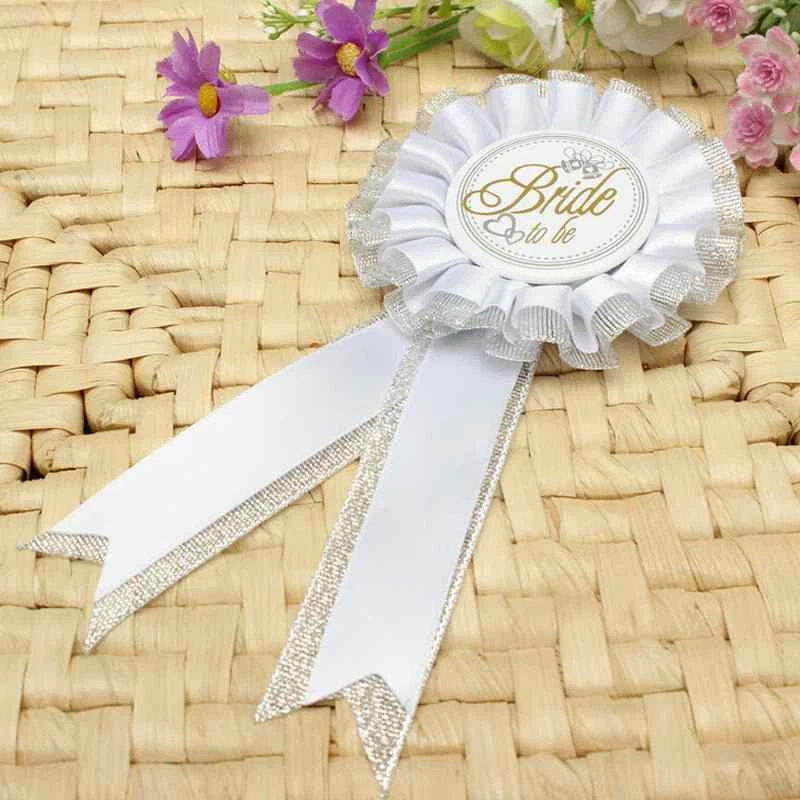 BRIDE TO BE badge rosette Hen Do party  night White Silver Accessory - Image 1 of 4