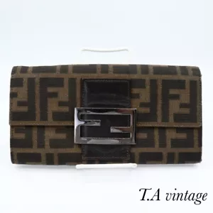 Auth FENDI Zucca Canvas Leather Long Wallet Brown Japan - Picture 1 of 10