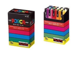 uni posca Water-based Pen Posca Medium Tip Round Nib 15-Color Set from Japan - Picture 1 of 4