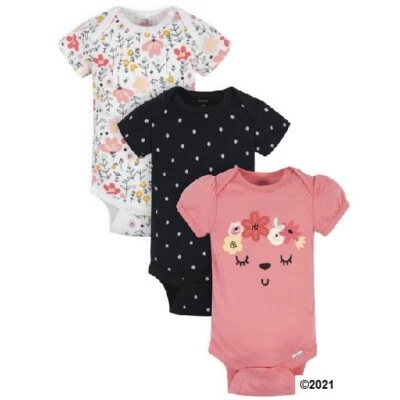 Onesies Gerber bebê menina 3 peças jardim floral algodão orgânico tamanho 12M - Imagem 1 de 4