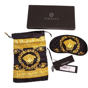 NEW $275 VERSACE Black SILK QUILTED La Coupe des Dieux MEDUSA SLEEP MASK & POUCH - Picture 1 of 15