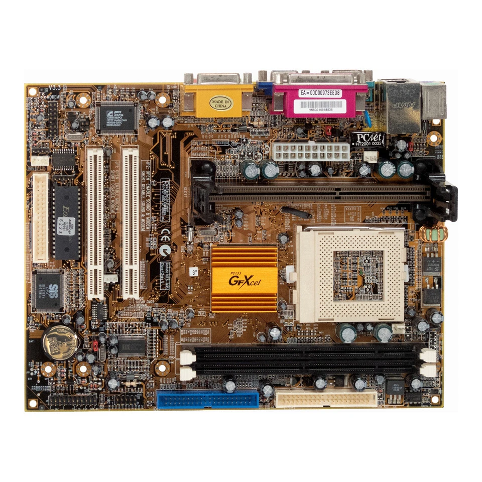 Mainboard Micro-ATX PC Chips M756LMRT+ V3.3 Slot1 PGA370 SDRAM PCI - Image 1 of 3