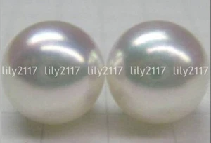 Huge 13-14mm Natural South Sea Perfect White Pearl Stud Earrings 14k Gold AAA - Picture 1 of 6