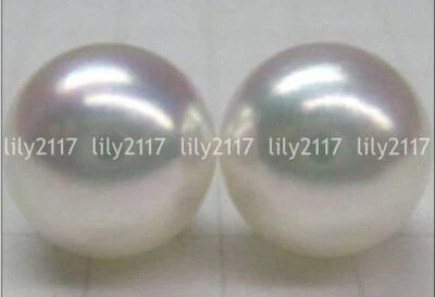 Huge 13-14mm Natural South Sea Perfect White Pearl Stud Earrings 14k Gold AAA - Image 1 of 4