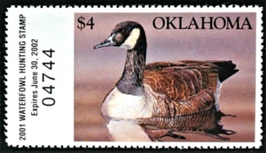 2001 Oklahoma State Duck Stamp, OK22, Canada Goose by David Brevick, Mint NH - Picture 1 of 2