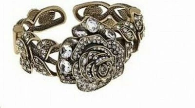 Heidi Daus Enchanted Beauty White Rose Crystal-Accented Cuff Bracelet NWT MED/LG - Image 1 of 4