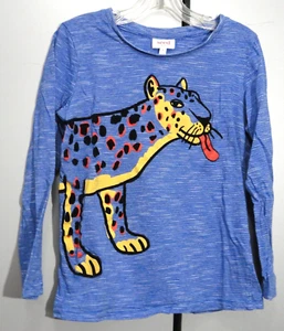 Seed Heritage Cheetah Shirt Long Sleeve Blue  White Striped Big Girl's Size 8 - Picture 1 of 5
