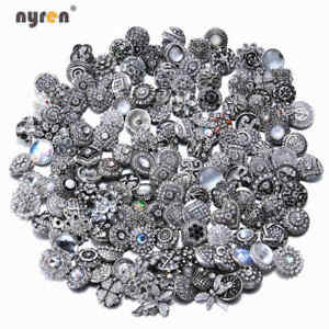 50pcs 18mm Snap Button Top Rhinestone Multi Metal Charms For Snap Jewelry HM076