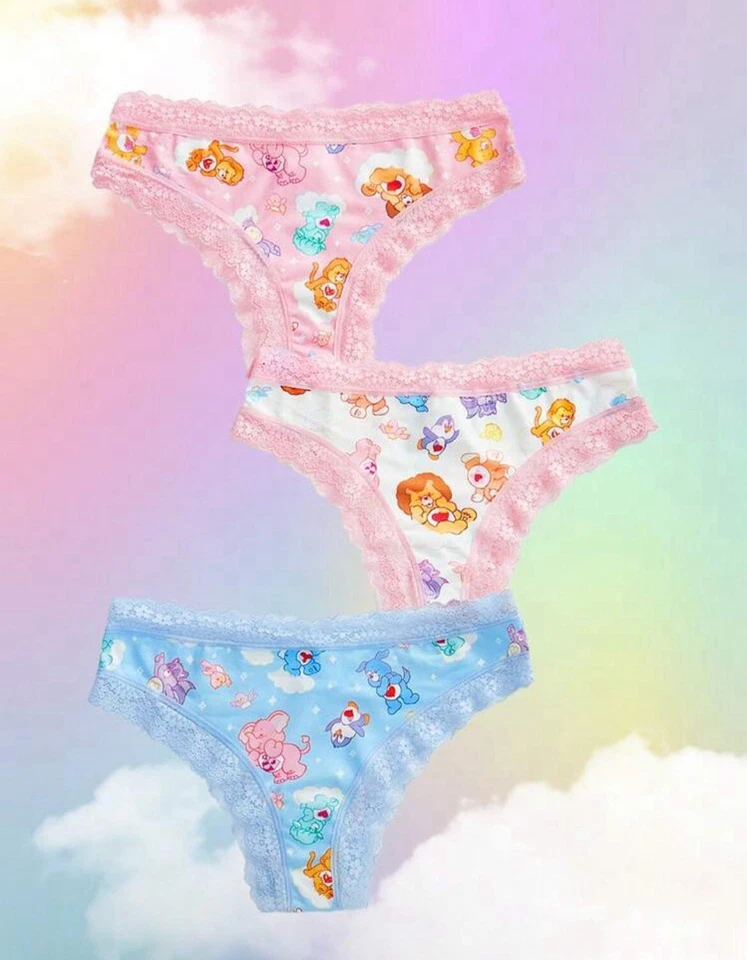 Conjunto de calcinha Care Bears autêntica colorida acabamento em renda atrevida y2k Kawaii fofa 3 peças - Imagem 1 de 4