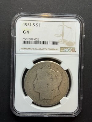 1921 S $1 G4 Grade NGC Morgan Silver Dollar Coin - Image 1 of 4