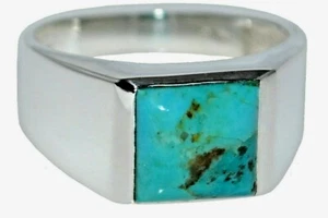 Stunning Turquoise Signet Ring Genuine Gems Mens Sizes M to Z5 Sterling SILVER - Picture 1 of 14