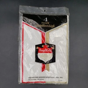 Vintage Mens Hankies White Handkerchiefs Pack of 4 Full Size Royal Crest NOS - Picture 1 of 5