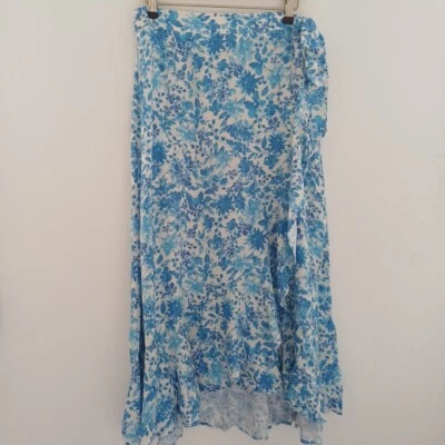Bnwt F&F Skirt Blue White Size 12 Floral Wrap Maxi Long Medium Tie Waist Summer - Image 1 of 4