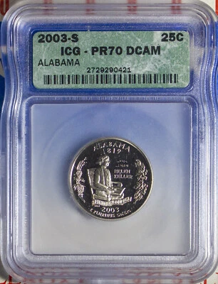 2003-S 25C Clad Alabama State Quarter PR70DC ICG 2729290421 + Bonus - Image 1 of 2