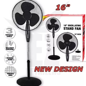 Floor Standing Pedestal Fan 16 Inch Oscillating Cooling Electric 3 Speed Black - Picture 1 of 10
