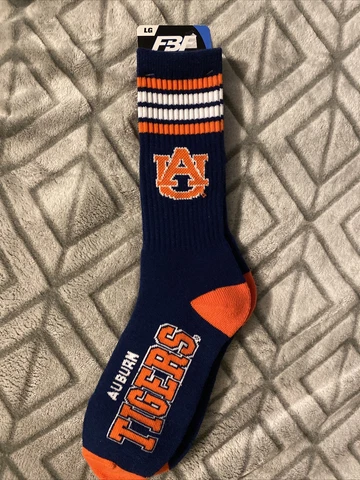 Auburn Tigers Navy & Orange Socks Deuce 4 Stripe Crew Socks Size Large 10-13 Cover
