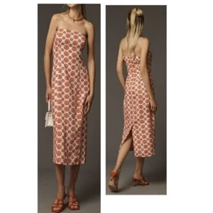 NWT RHODE LISA STRAPLESS ORANGE FLOWER PRINT LINEN DRESS IN RETRO FLEUR SIZE 4 - Picture 1 of 6