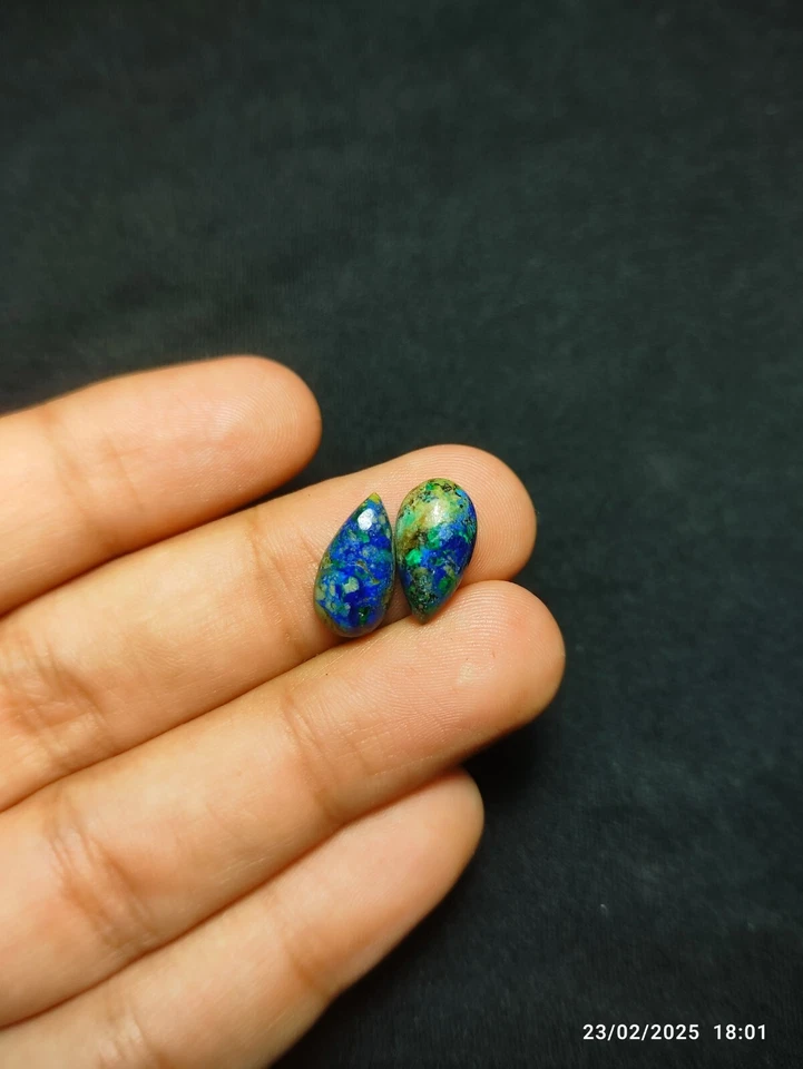 Azurite Malachite Pear Cabochon 14x8mm Deep Blue-Green Jewelry Stone - Image 1 of 4