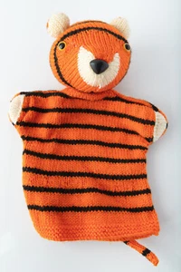 Knitted Tiger Hand Puppet – Jungle Animal Toy Storytelling Imaginative Play - Picture 1 of 2