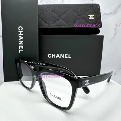 New Chanel Eyeglasses Black Square 53mm Metal CC Writing On Top CHANEL Authentic - Image 1 of 4