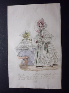 Gravure mode 1835..robe de mousseline de l'Inde brodée façon de Mlle Delanoue - Picture 1 of 9