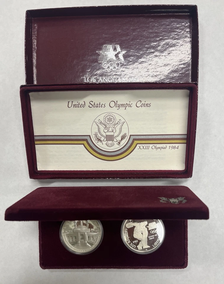 1983 & 1984 LA Olympics Silver Proof Commemorative 2 Coin Set - Image 1 of 4