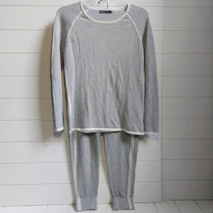 Caroline Grace Cotton Cashmere Loungewear Jogger Set Women's Small Gray Cream - Picture 1 of 12