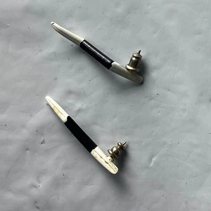 Two Tone Earring Studs Silver Tone Black Accent Small Petite Women - Picture 1 of 3