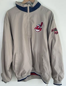 MLB Vintage Cleveland Indians 1/4 Zip Stone Pullover Large Windbreaker Wahoo - Picture 1 of 14