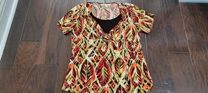 Collezione JM - top multi natura, foglie, anello davanti, manica corta elasticizzato, piccolo - Foto 1 di 4